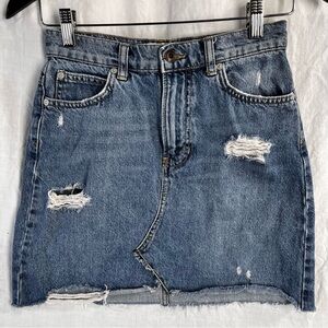 Free People We the Free Denim Mini Skirt Size 25 Hallie Distressed Blue Jean